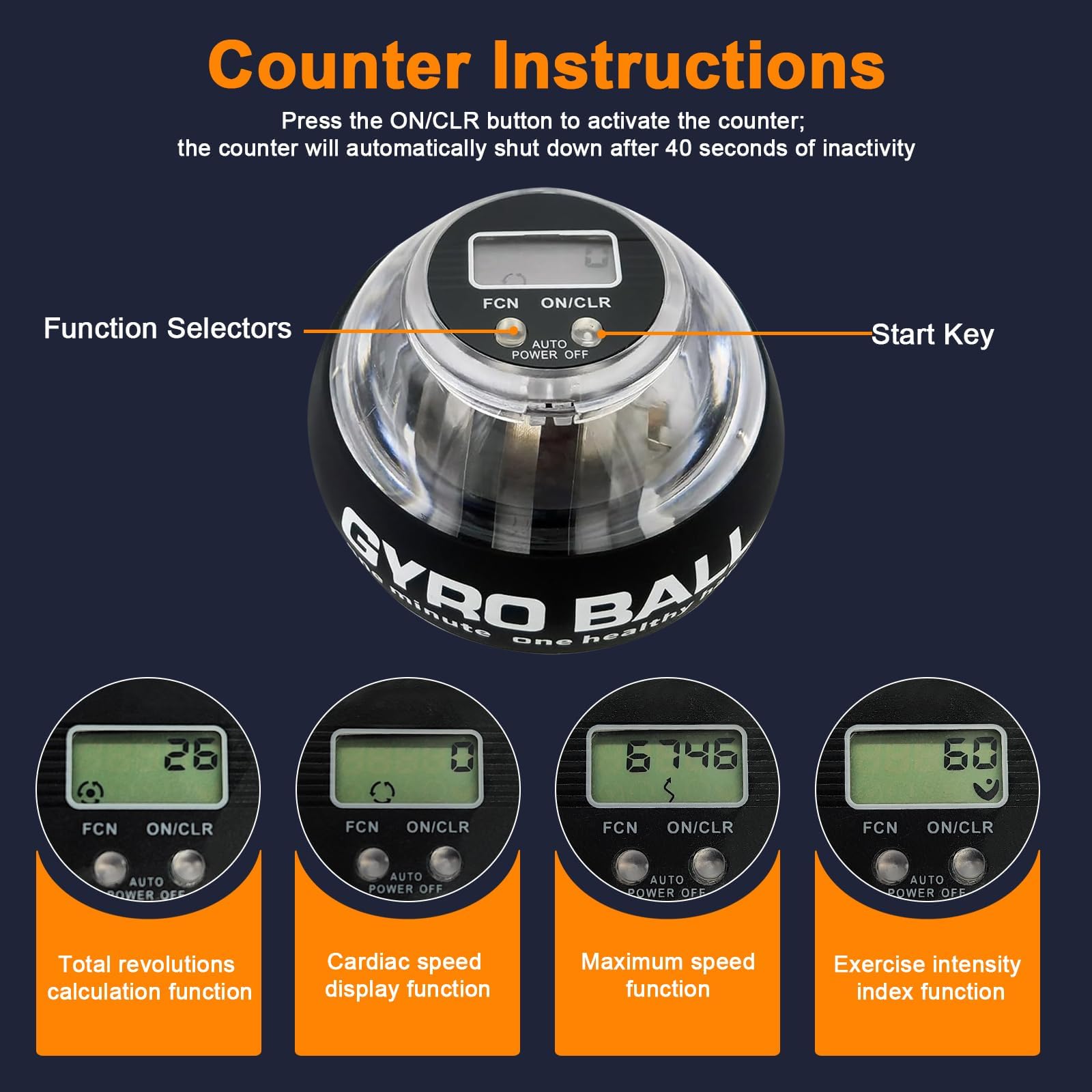 Gyro-Ball-Gyroskop, Torque-Ball mit Zähler, Auto-Start-Handgelenkskraft, LED-Gyroskop-Handgelenkstrainer für Unterarm- und Handkrafttraining, Fingerübung mit Zähler