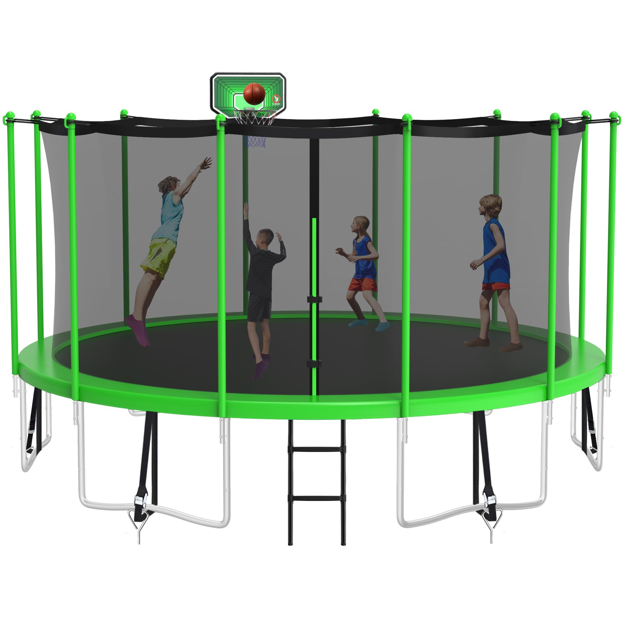 LHX 16 15 14 12 10 8FT Tranpoline for Kids and Adults, ASTM Approved Tranpoline with Basketball Hoop, Safety Enclosure Net, Outdoor Tranpoline with Jumping Mat and Spring Cover Pad for 5-10 Kids