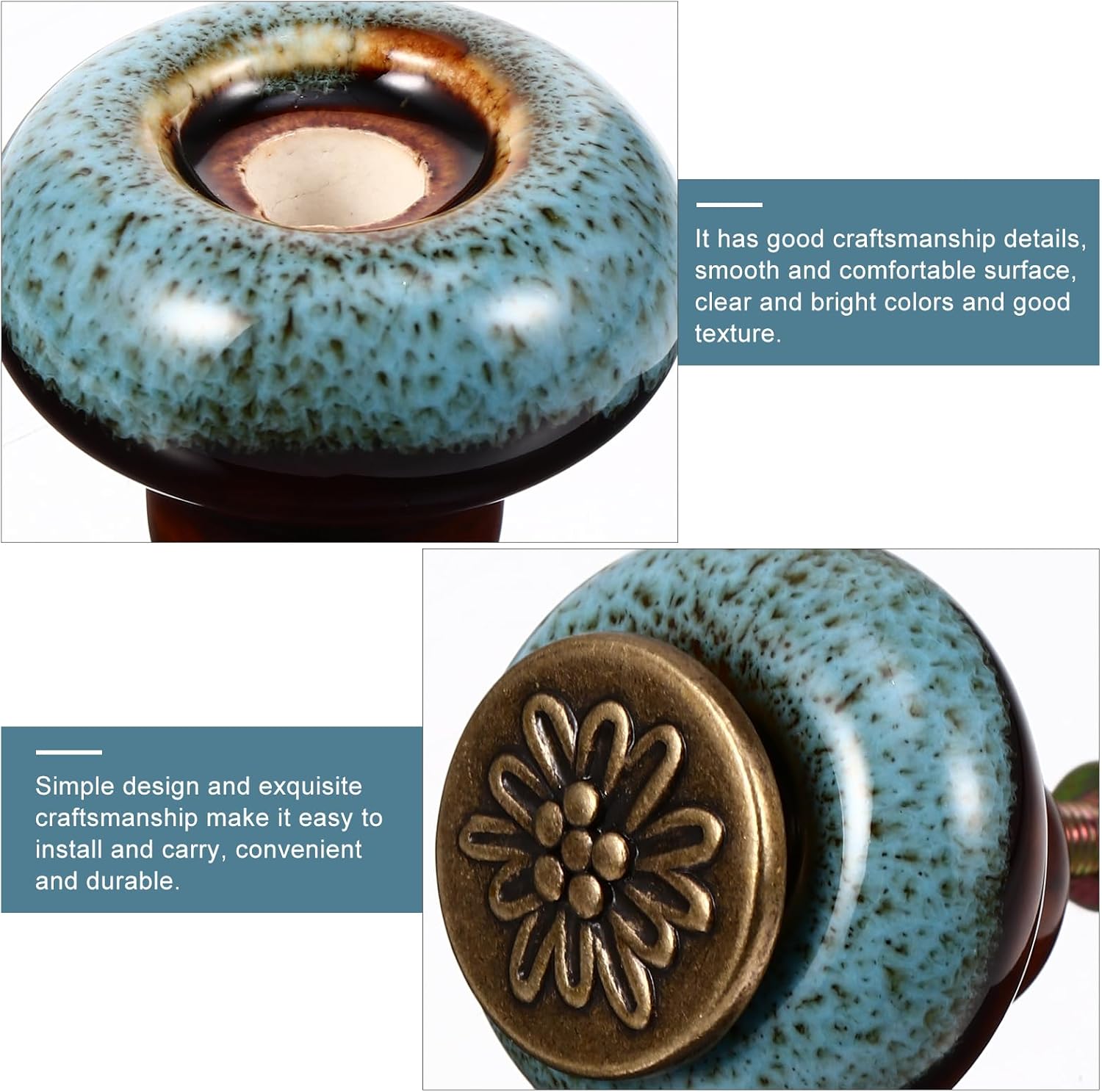EXCEART Retro Puller 4Pcs Vintage Ceramic Cabinet Knobs Blue Drawer Handles for Kitchen Cabinets and Furniture Hardware