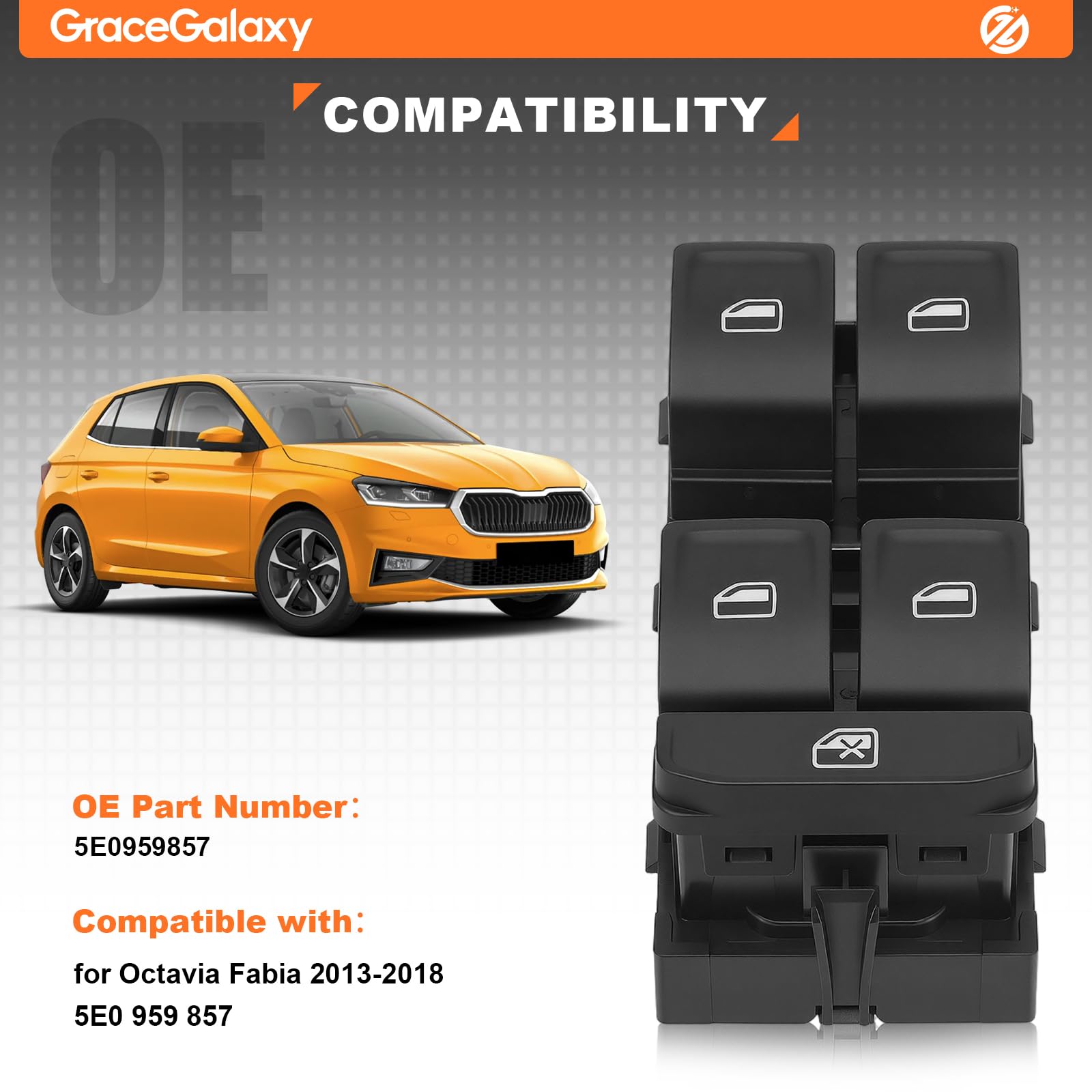 GraceGalaxy Interruptor de elevalunas 5E0959857E delantero izquierdo para S-ko-da O-cta-via 2013-2017, Fabia 2015-,5E0959857 5E0959857A