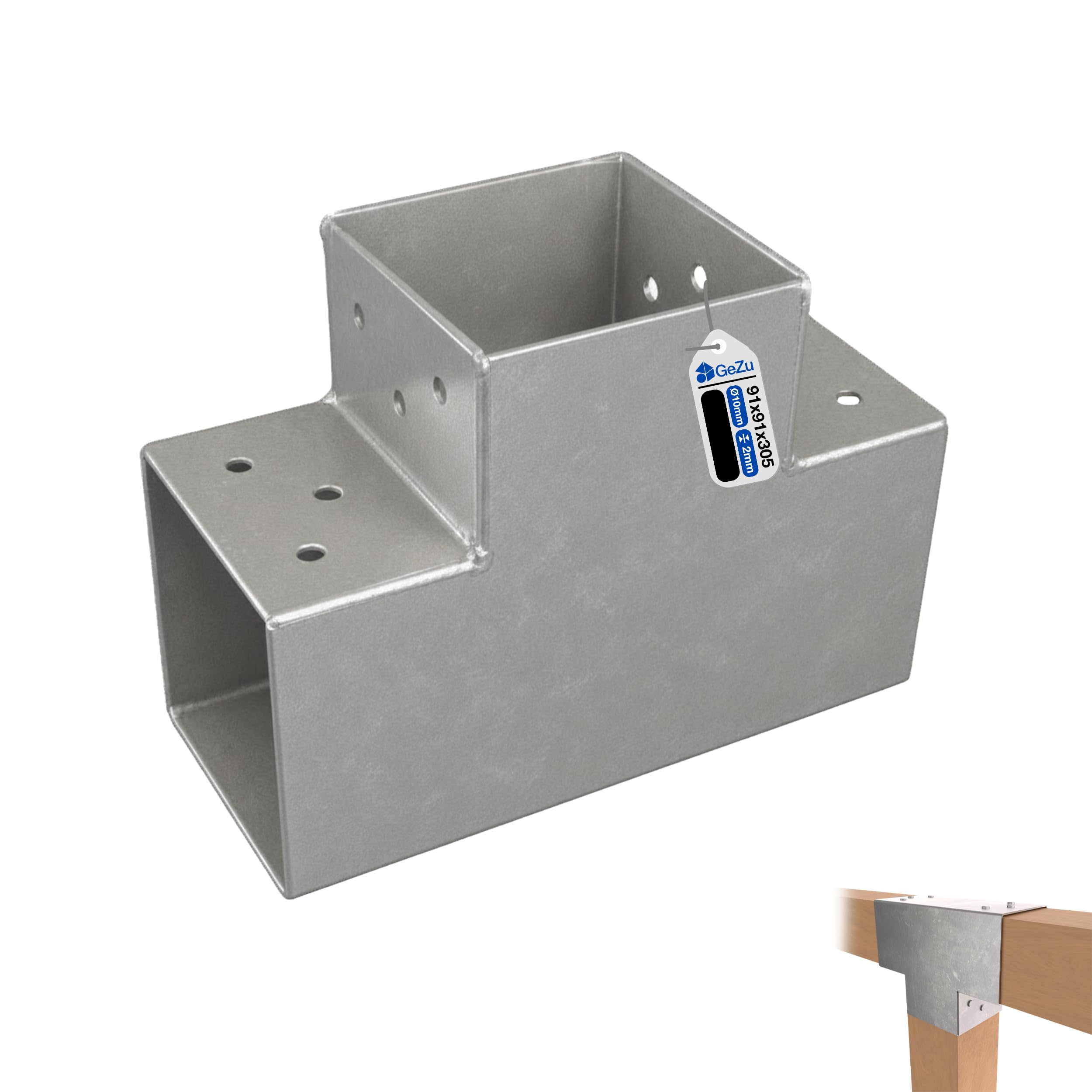 GeZu Impex Post Connector 91 x 91 mm Hot Dip Galvanised Set of 8 pergola Pavilion Brackets โ image 1