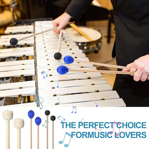 Miniatura 3 de Cindeer 3 pares de mazo de tambor 1 teclado de cabeza de hilo duro azul mazos de marimba 1 campana de goma negra 1 mazos de lana fieltro palo de
