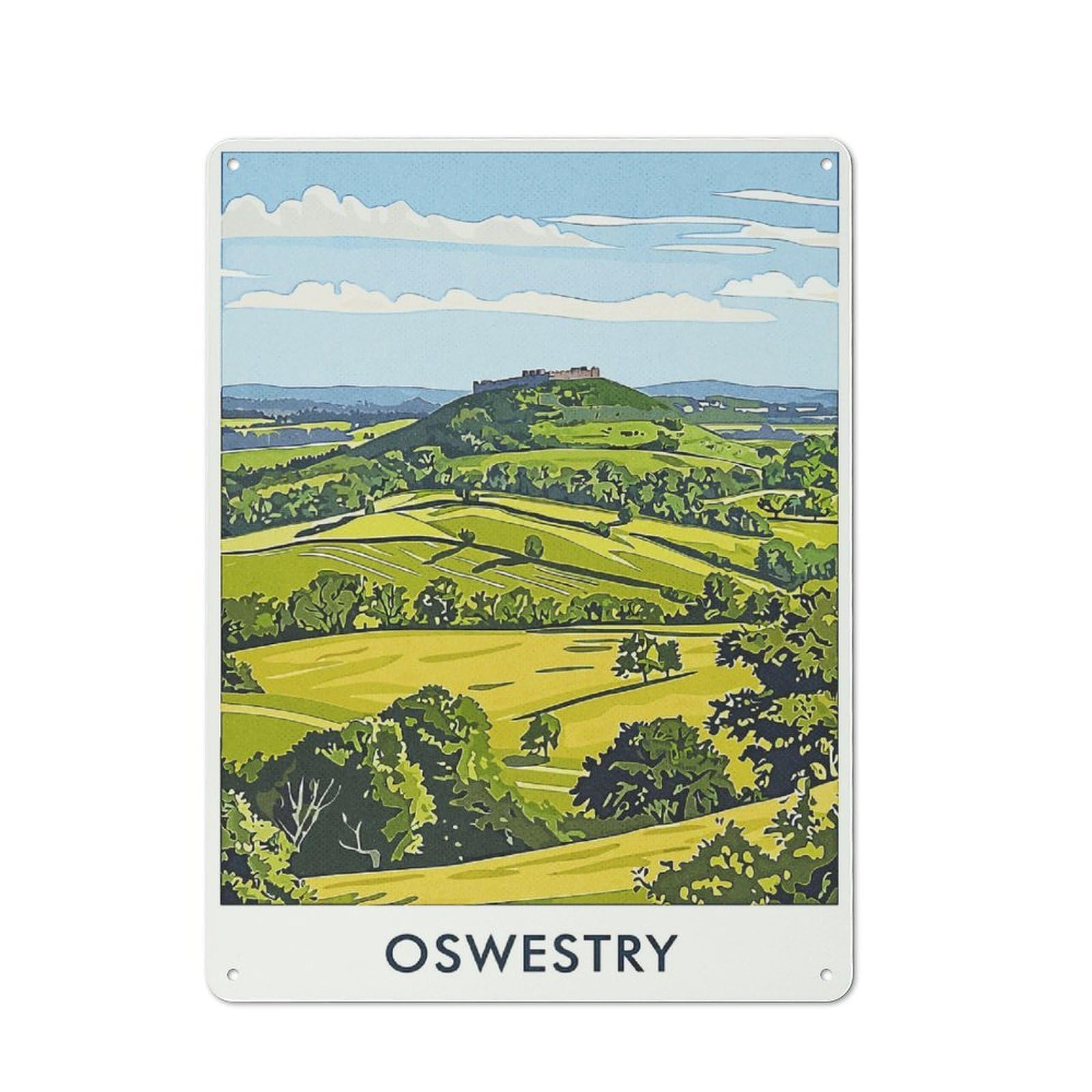 Junmoney Style-4 40X30cm Retro Metal Sign With Oswestry Castle Hill For Living Room Or Hallway, For Living Room Decor Lovers Refreshing A Room In Autumn