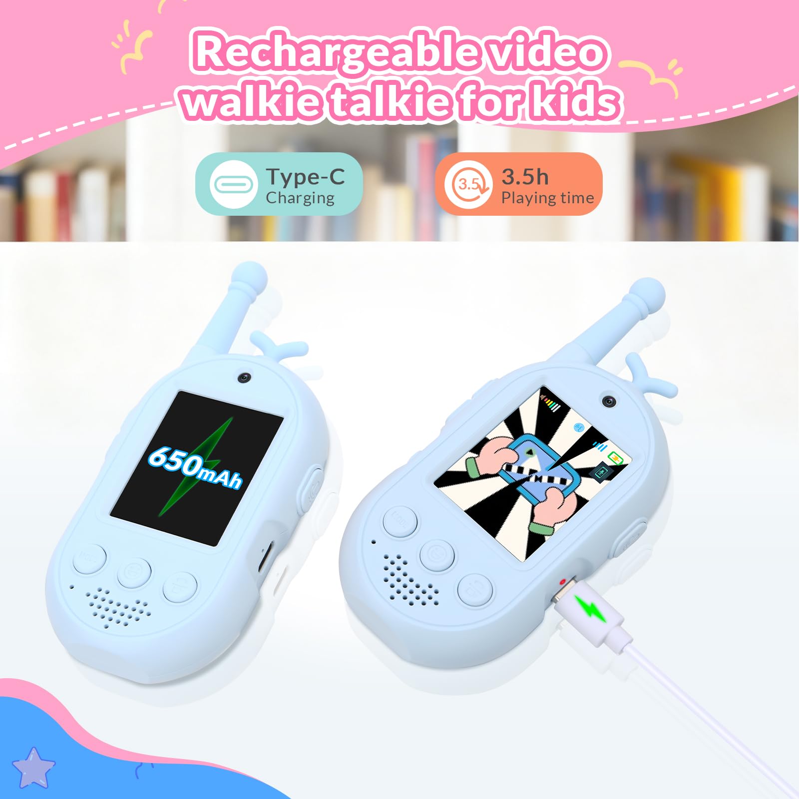 Kinder Walkie-Talkies stawia videofunctie, 2 stuks - Visuele walkie-talkies stawia 2 cale IPS-scherm, oplaadbare videowalkie-talkies voor kinderen van 3-12 jaar, geschikt voor binnen- en buitengebruik