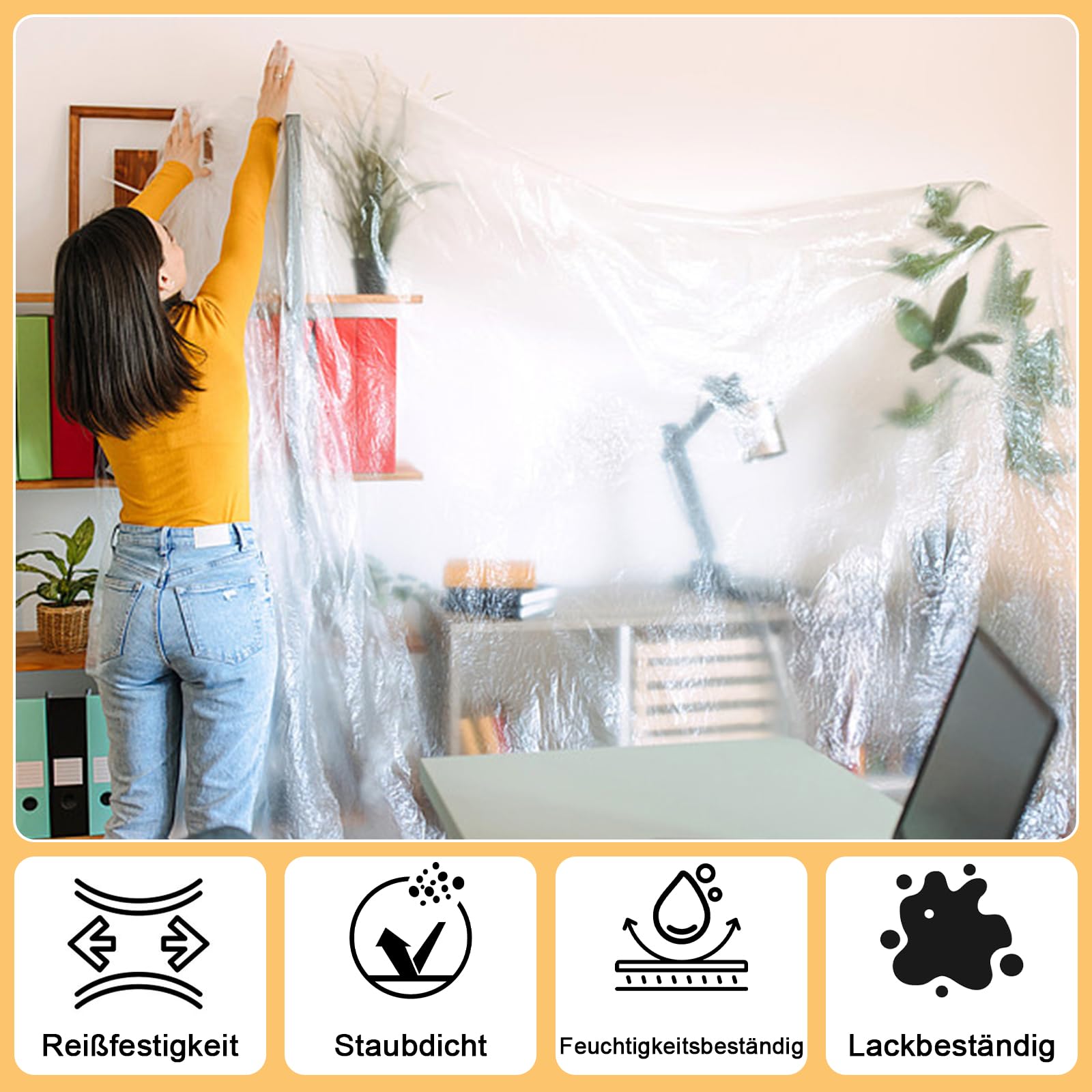 Abdeckfolie Maler 4er Set 4×5m Transparente PE Baufolie für Renovierung