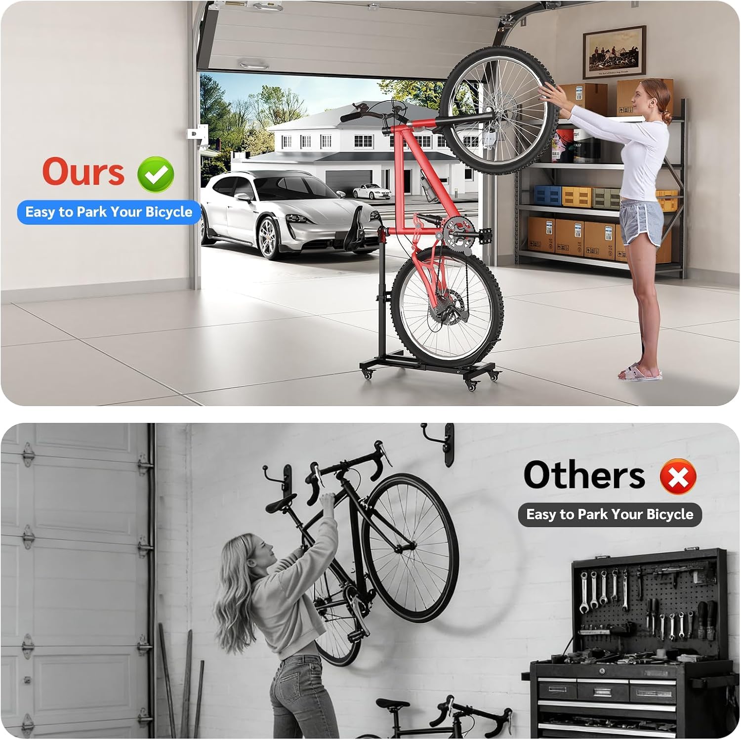 Support de sol de vélo réglable, support de vélo autonome, support de vélo pour VTT, VTT, vélo de course, largeur de pneu jusqu'à 8,5 cm