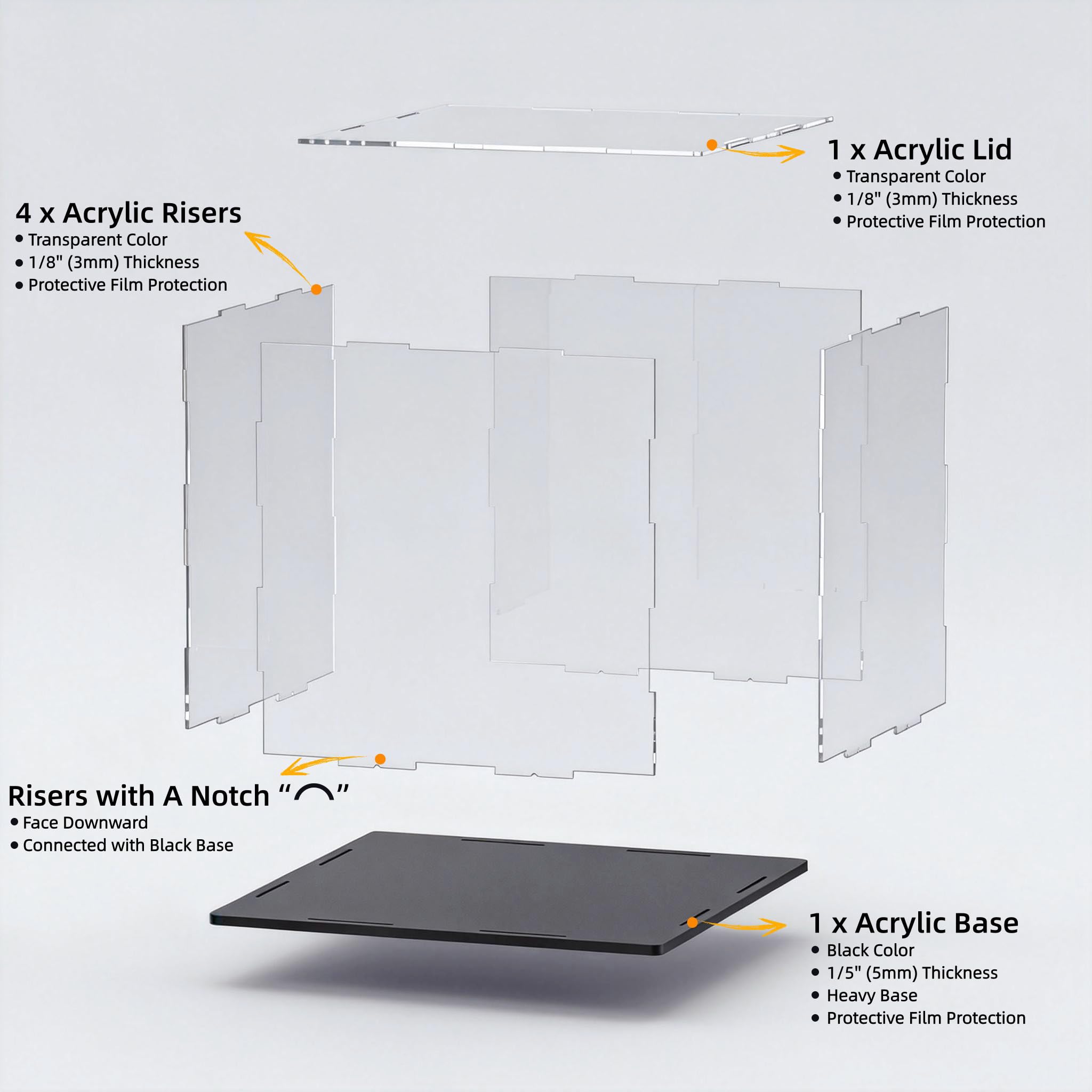 Große Acryl-Vitrine, klare Acryl-Displaybox mit mattem Boden, staubdichte Sammler-Aufbewahrungskoffer, DIY einfache Montage Vitrine für Figuren, Modelle, Sammlerstücke, 35,6 x 25,4 x 25,4 cm