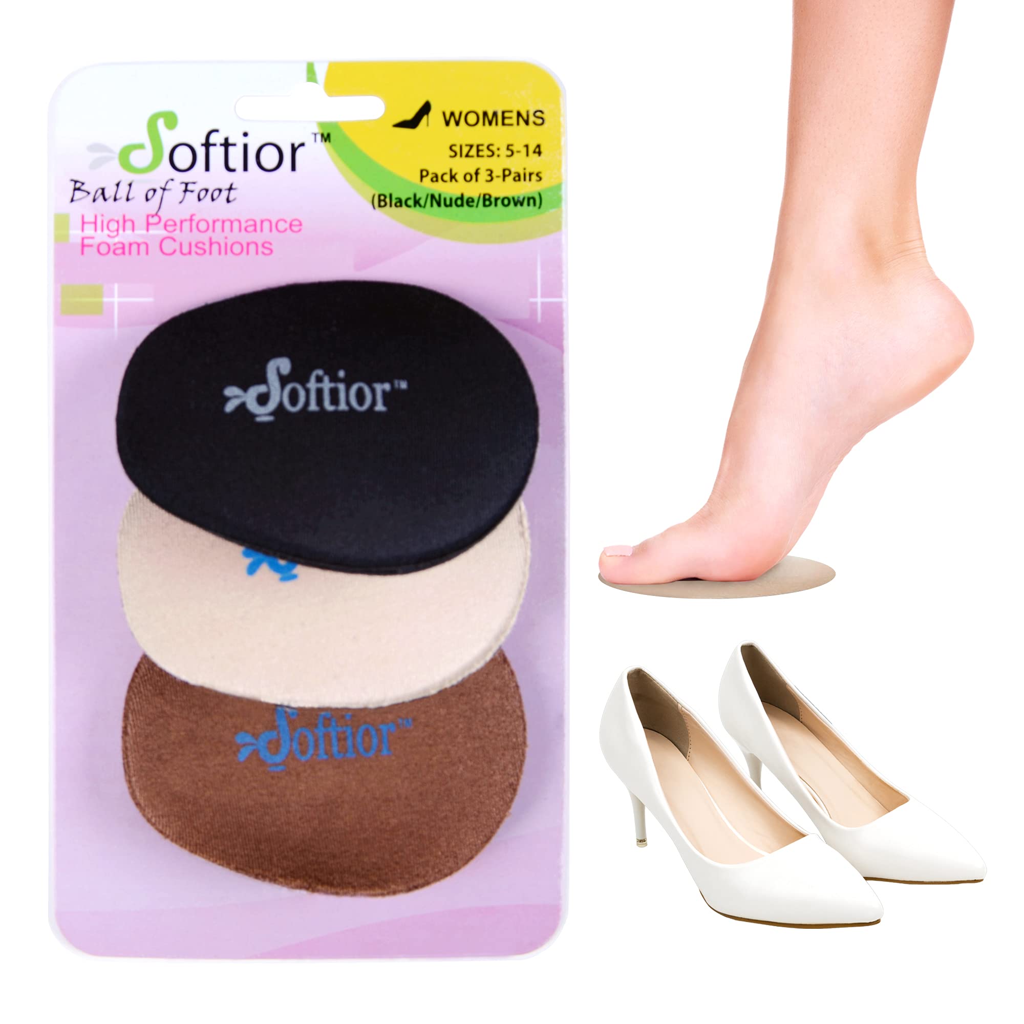 Cojines de bola de pie para mujer, 3 pares – Insertos de espuma adhesiva para zapatos de tacón alto – Plantilla acolchada para alivio del dolor metatarsiano, soporte antideslizante en el