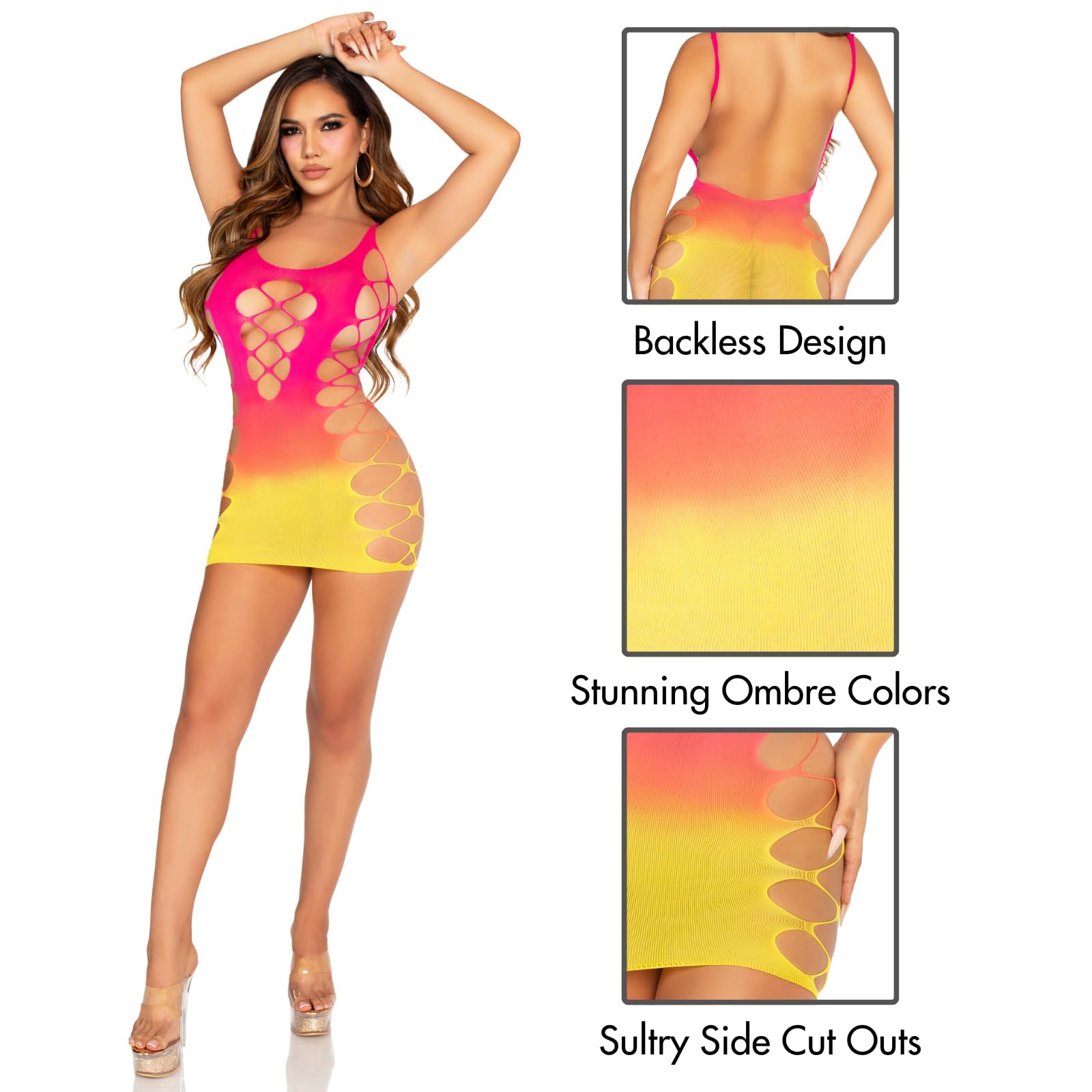 Leg Avenue Mini robe sans couture ombrée à lacets pour femme