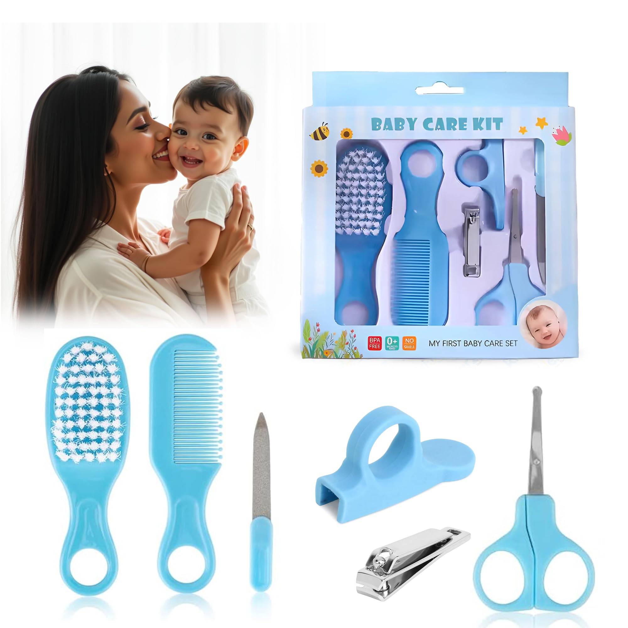 VIVATRA Baby Care Grooming Kit 6 in 1 Infant Hygiene Set with Comb, Brush, Nail Clipper, Cover for Nail Clipper., Scissors & Filer for Newborn & Toddler Safety Grooming Essentials Random Color-image-32