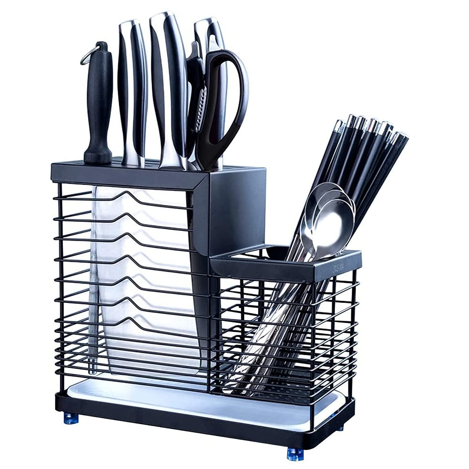 Panier à couverts inox 304 noir pour rangement de couteaux, fourchettes et cuillères de cuisine