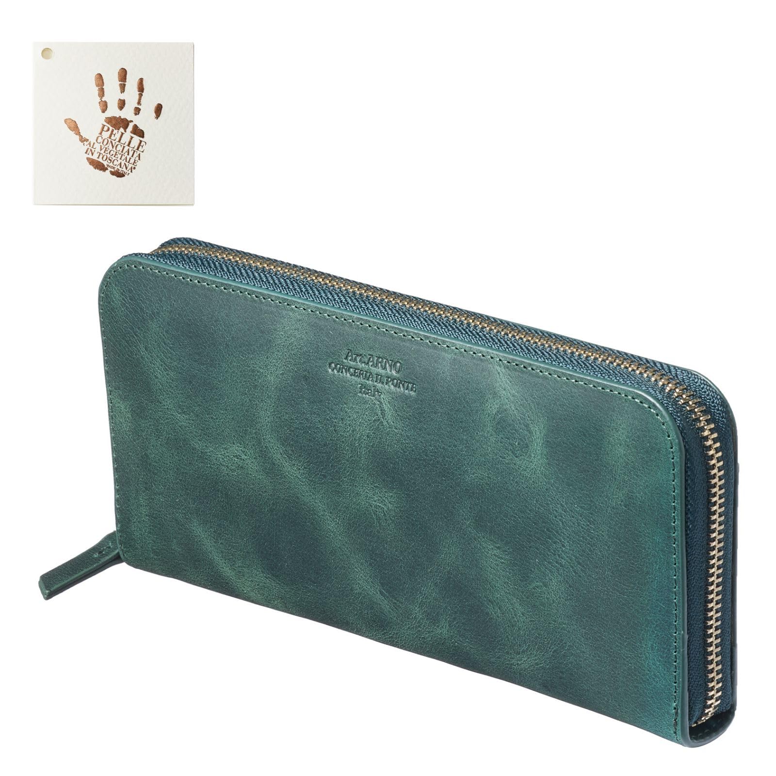 VOICE ARNO Italian Il Ponte Leather Long Wallet Green Cowhide Gift Box
