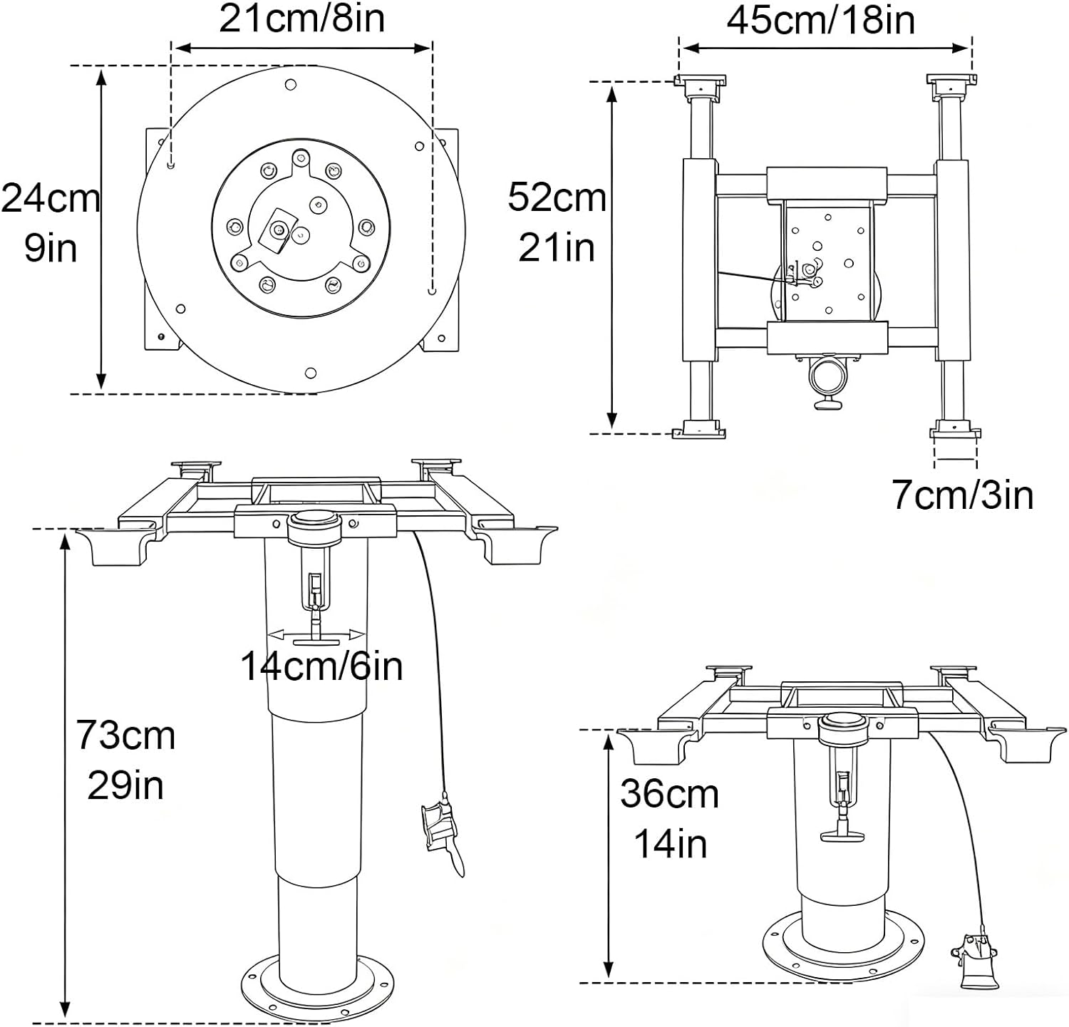 RV Table Mount, Pneumatic Regulation 14-29in, Height Adjustable Dual Sliding Table Post, for RV Caravan Boat Yacht Marine(White)