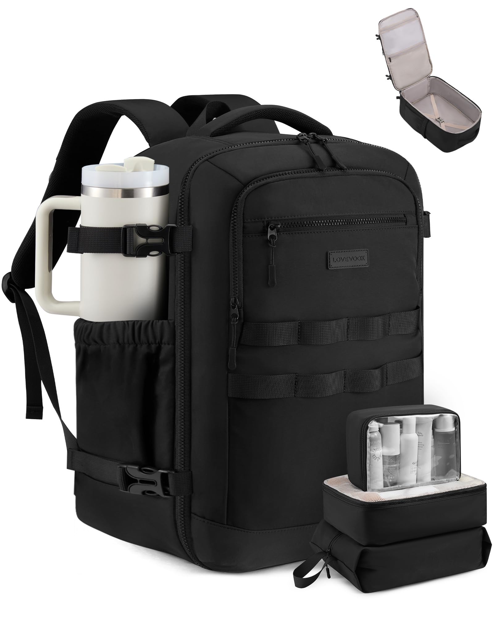LOVEVOOK 40L Travel Backpack for Women & Men, TSA Approved Carry On Backpack with 3 Packing Cubes, Waterproof Personal Item Bag Fits 17" Laptop, Weekender Essentials Overnight Backpack for Trip