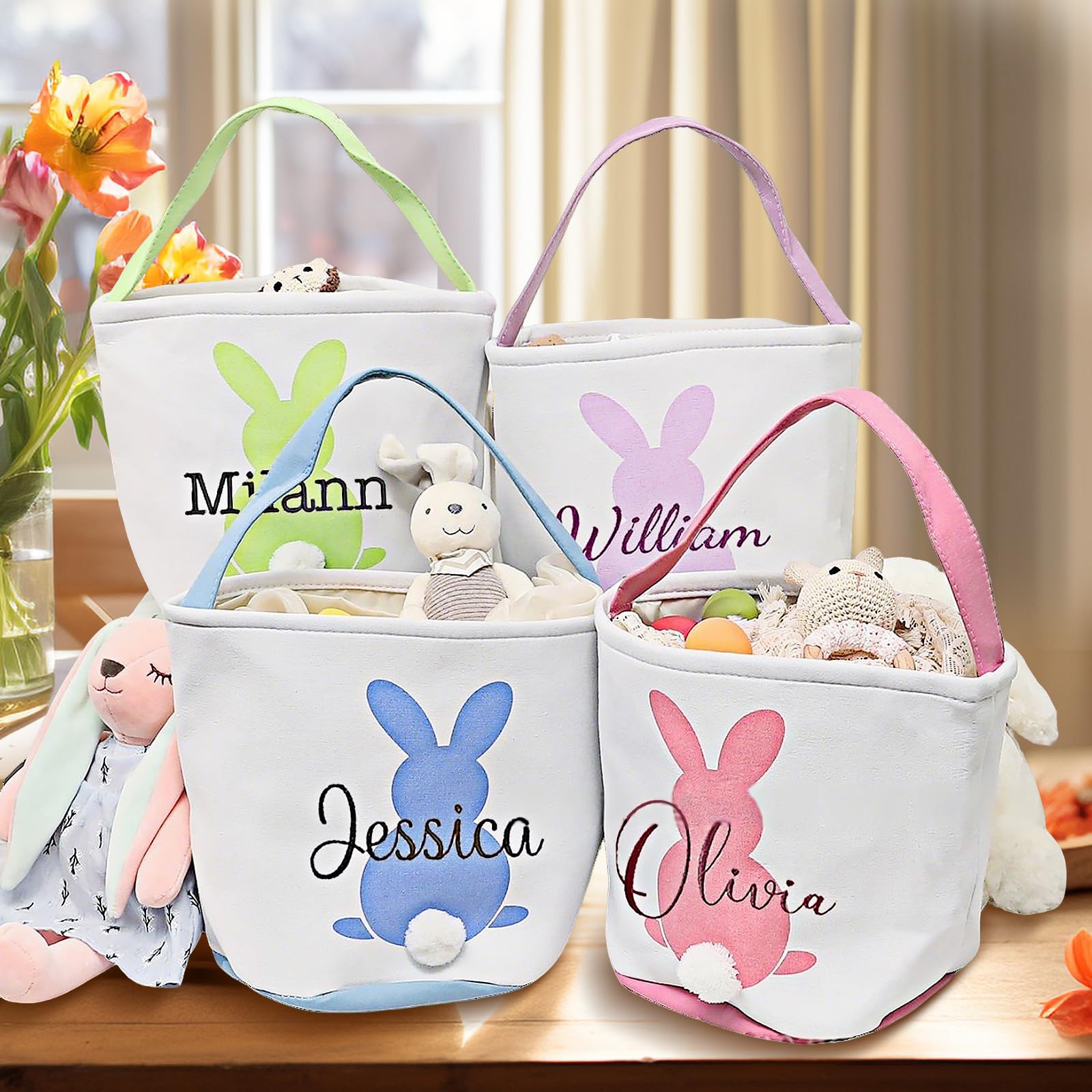 Personalized Embroidered Easter Baskets for Kids Girls Boys,Custom Easter Basket