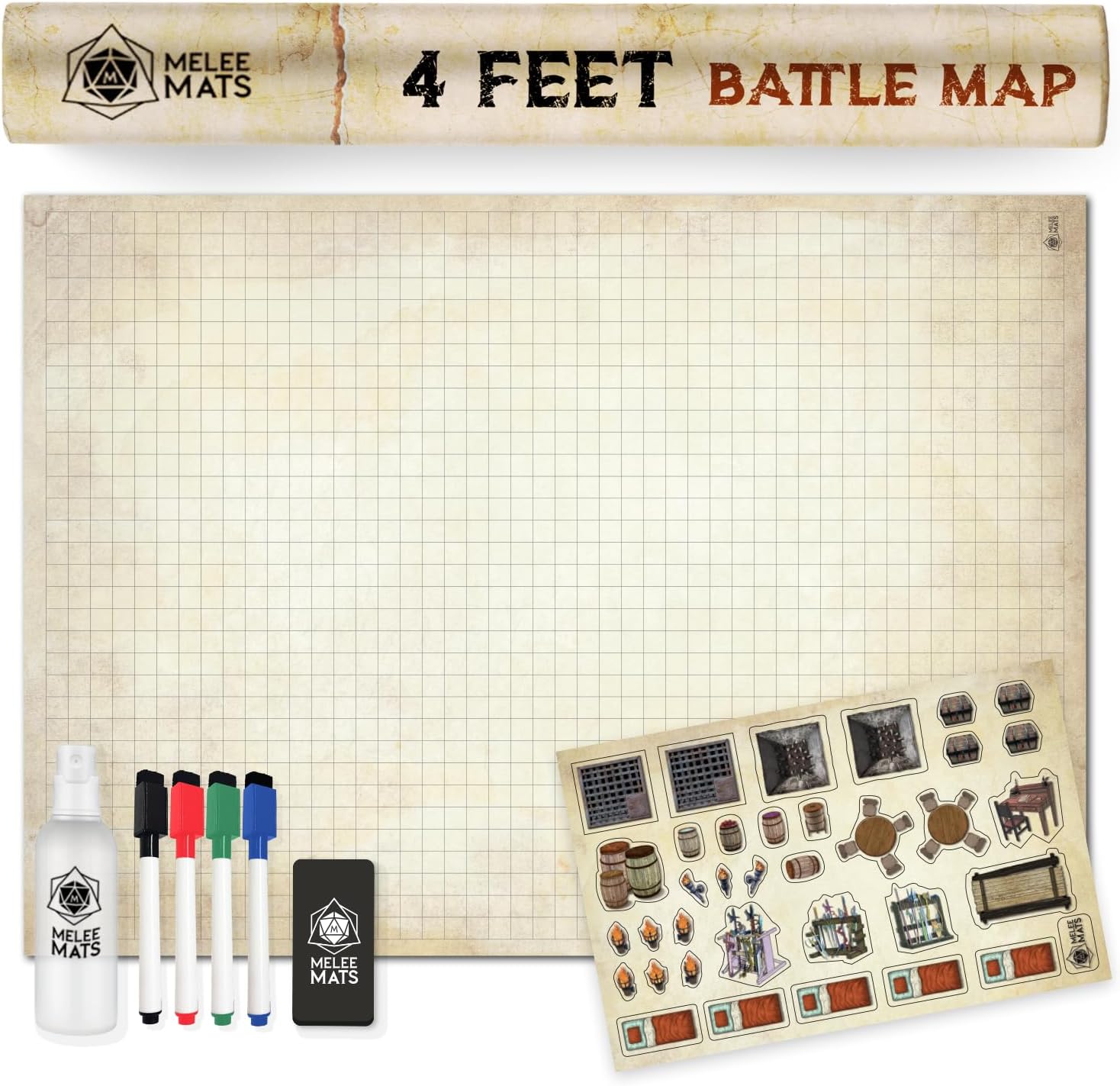 Melee Mats DND Map Starter Set - 35โ x 48", Wet & Dry Erase Battle Terrain Grid for Dungeons and Dragons - Ultimate Tabletop Gaming Experience with Accessories