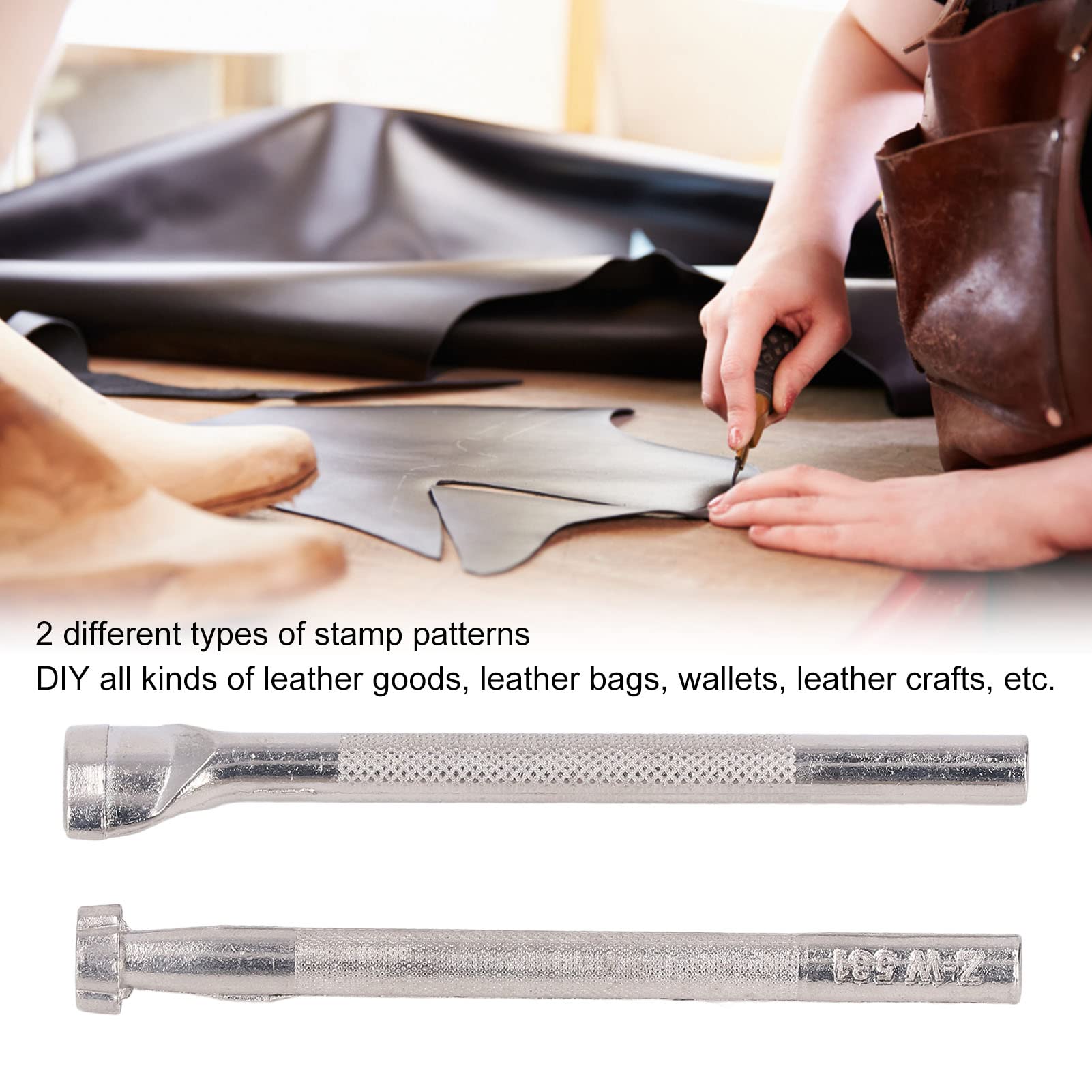 10Pcs Leather Stamping Tools Set, 2 Size Arch Four Petal Sunflower Patterns, DIY Leather Print Punch with Slip Handle, Hardness Alloy Steel Material
