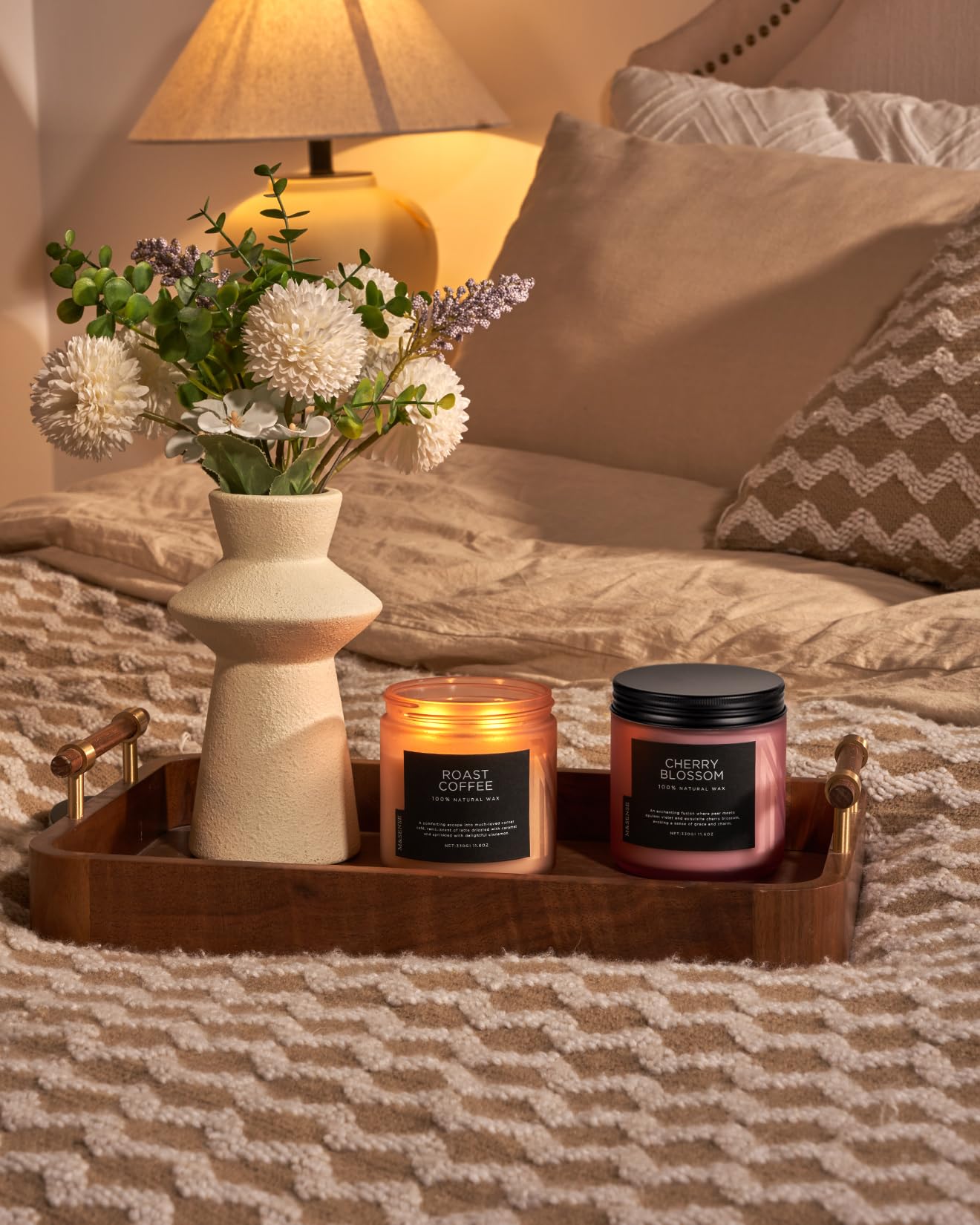 M&SENSE Candele al caffè profumate forti, candela a 2 stoppini da 330g, 70 ore di combustione, candela in cera di soia organica naturale per la camera da letto, la cucina e la decorazione della casa