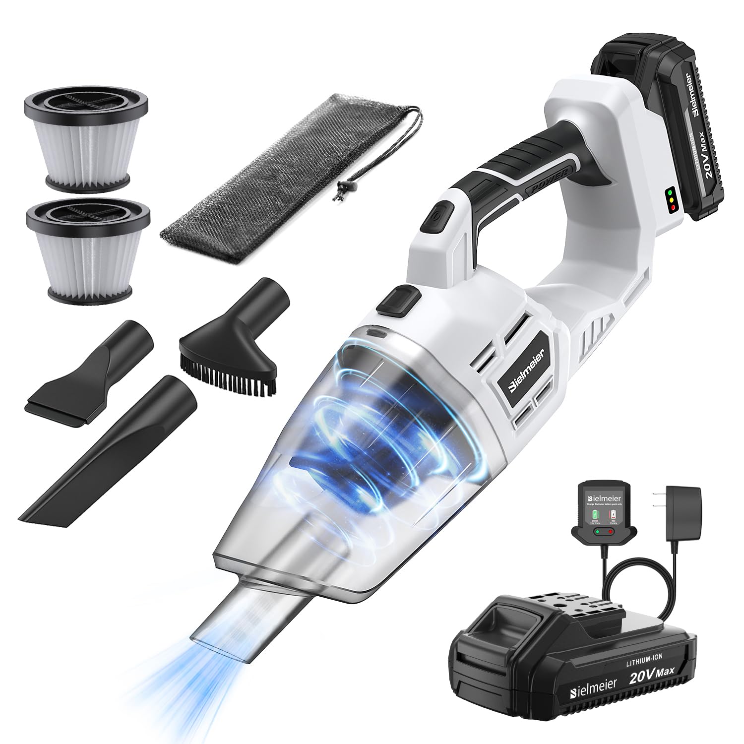 Bielmeier 20V Cordless Hand Vacuum Cleaner for Home, Car, Pet Hair - Wet/Dry, Rechargeable, Portable Shop Vac with 2000mAh Battery, Upgraded Version