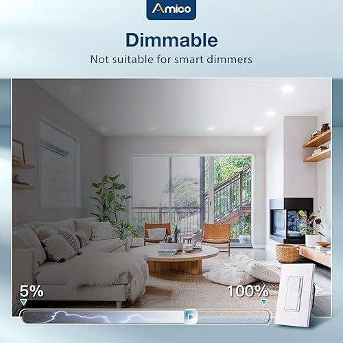 Miniatura 7 de Amico Iluminación empotrable LED 5CCT de 56 pulgadas, paquete de 20 unidades, luces LED planas ultrafinas de 1050 lm, regulables, clasificación IC,