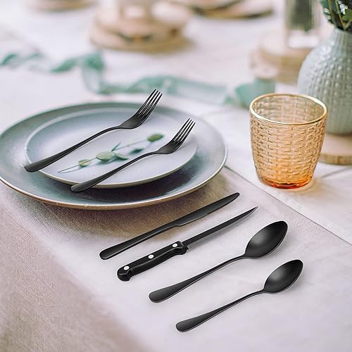 Miniatura 5 de Juego de cubiertos negros de 24 piezas juego de cubiertos negros juego de cubiertos juego de cubiertos de acero inoxidable de grado alimenticio para