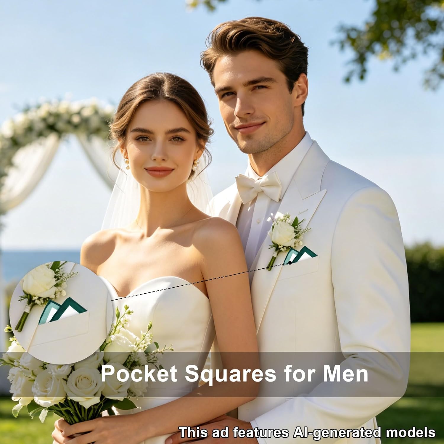 Pocket Squares for Men, Colored Edge Mens Handkerchiefs White Pocket Square for Suit Tuxedo Wedding Party