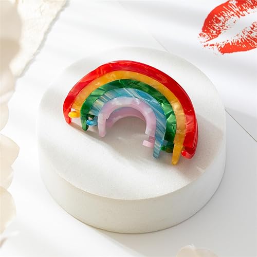 Miniatura 3 de Pinza para el pelo de arcoíris para mujer, bonito acetato acrílico, antideslizante, de los años 90, pasadores de mandíbula de sujeción fuerte para