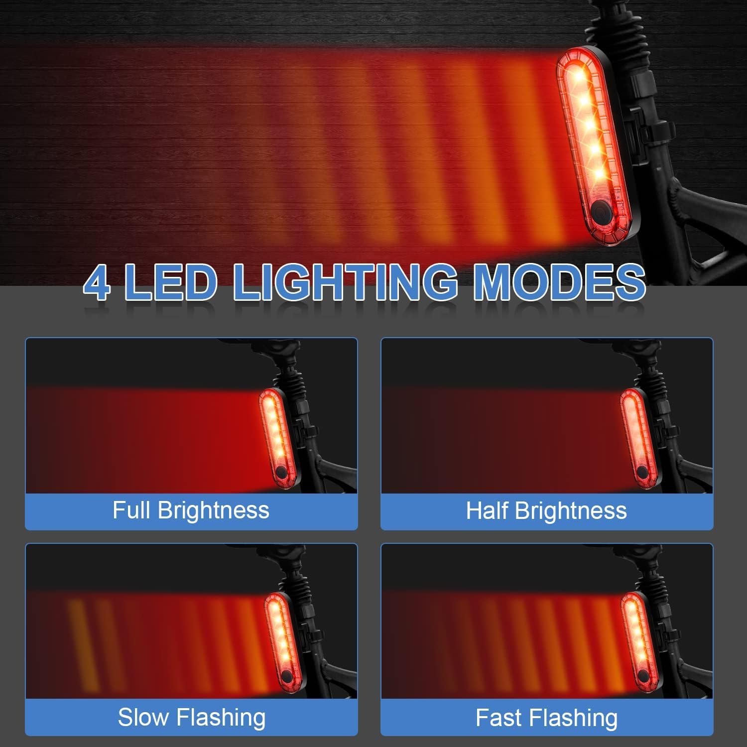 EBUYFIRE Feu Arrière Vélo USB Rechargeable - 120 Lumens, 4 Modes, Étanche IPX4, Installation Rapide sans Outils - pour VTT, Vélo de Route, Trotinette Électrique