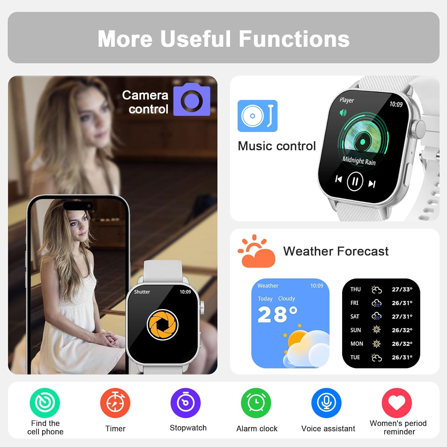 Smart Watch for Men Women, 1.85'' AMOLED HD Fitness Watch with 120+ Sports Modes, Bluetooth Call/Heart Rate/Sleep Monitor/Pedometer, Smartwatch for Android iOS, IP68 Waterproof, Silver - Image 8