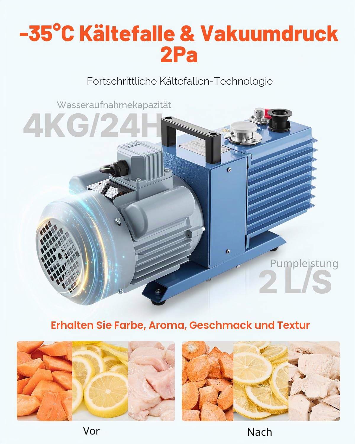 VEVOR Gefriertrockner Gefriertrocknungsmaschine Trocknungsausrüstung (4–6 kg Kapazität) für Lebensmittel mit 4-lagigen Tabletts & einstellbarer Temperatur und Zeit, für Früchte Obst Weiß