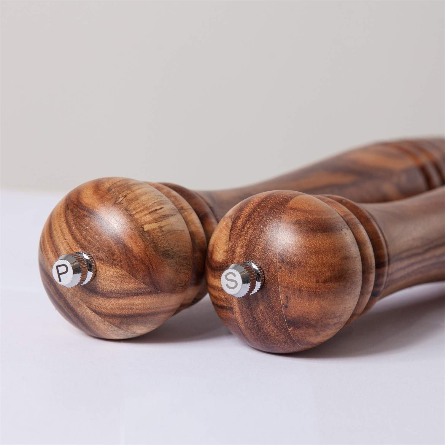 Salz- und Pfeffermühle Set, Gewürzmühlen 2er-Set, Salz und Pfeffer Mühle aus Akazienholz mit Keramikmahlwerk, H 30 cm