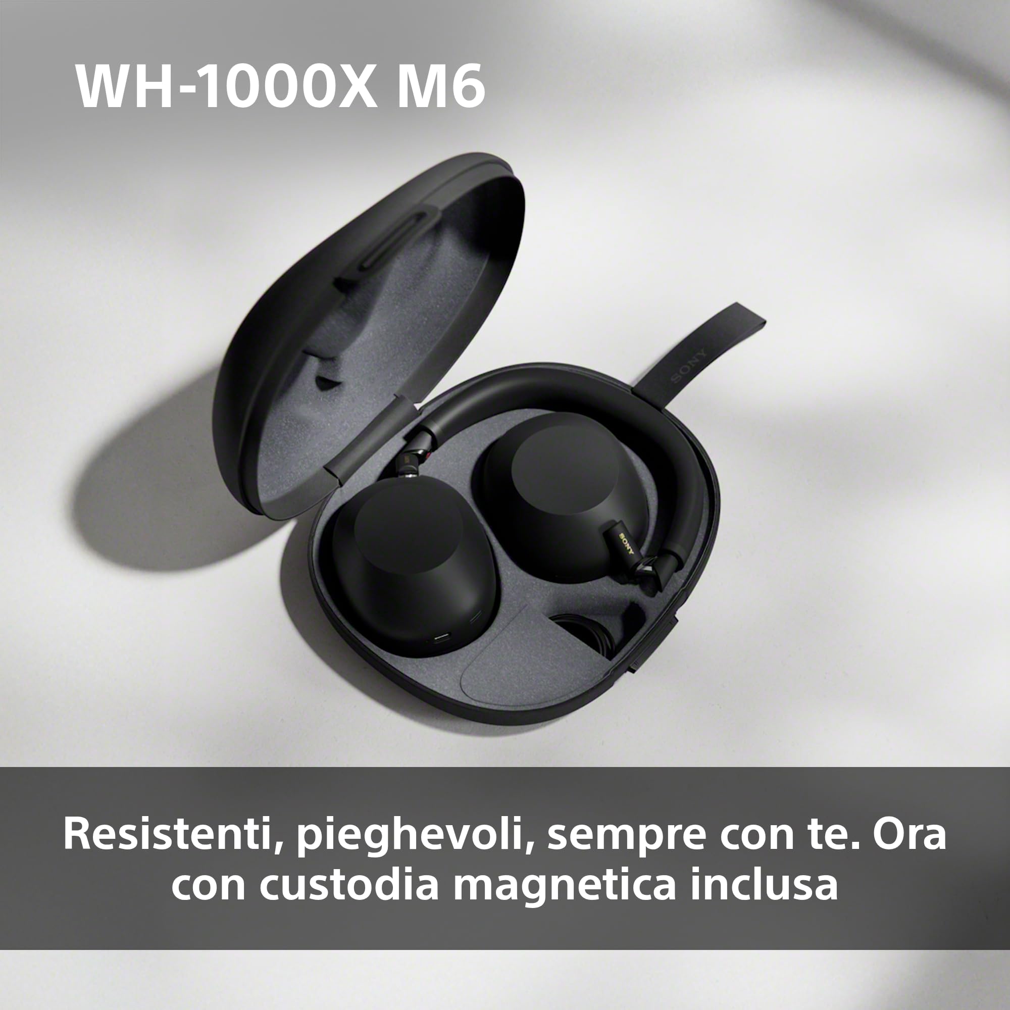 Sony WH-1000XM6 Cuffie wireless Premium con cancellazione del rumore, audio Hi-Res, massimo comfort, design pieghevole, custodia resistente, batteria da 30 ore, iOS e Android - Black