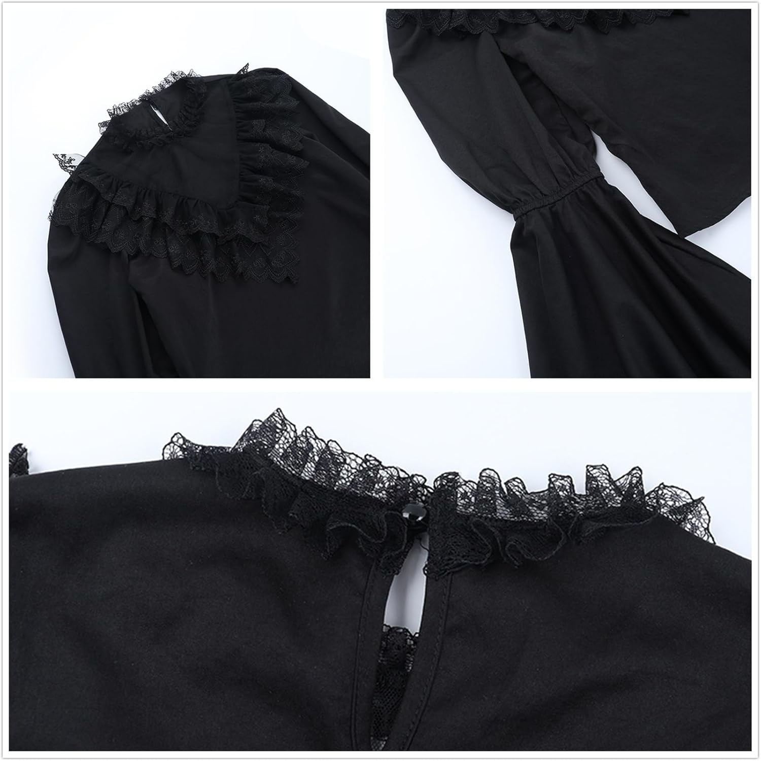 TOMETO STAR Women Vintage Emo Lace Top T Shirt - Sheer See Through Bell Long Sleeves Gothic Victoria Tee Going Out Dance - Image 4