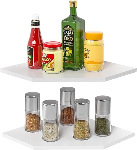 Miniatura 9 de Estantes flotantes de esquina para almacenamiento en la pared, juego de 2 estantes esquineros montados en la pared con agujero para alambre para