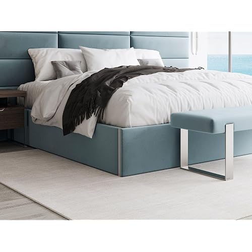 Vänt Upholstered Platform Bed, King, Velvet Antique Blue