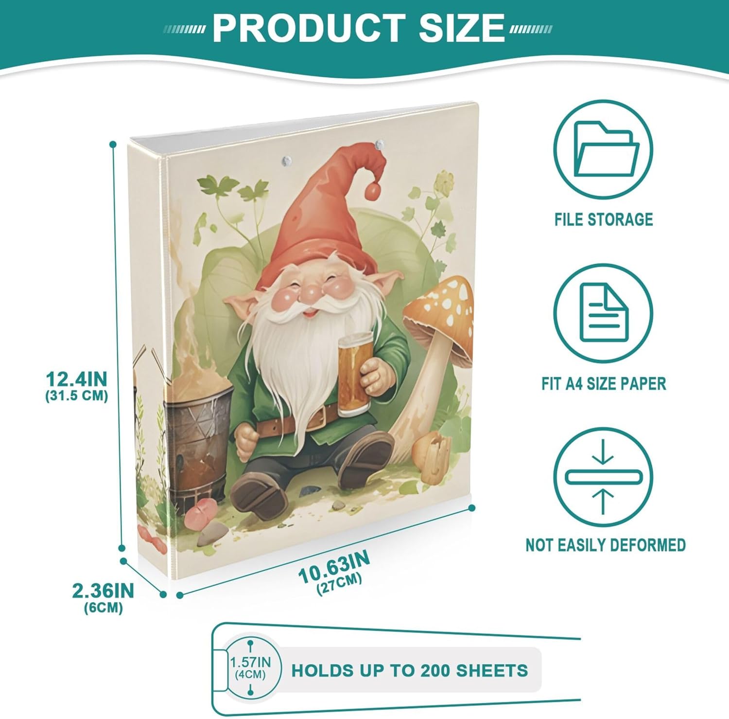 St. Patrick's Day Elf 3 Ring Binders, 1.5” Round Ring Binders with Clipboard - Letter Size, 3 Interior PVC Clear Pockets & Anti-Slip Clip for Office School Supplies, 2PCS