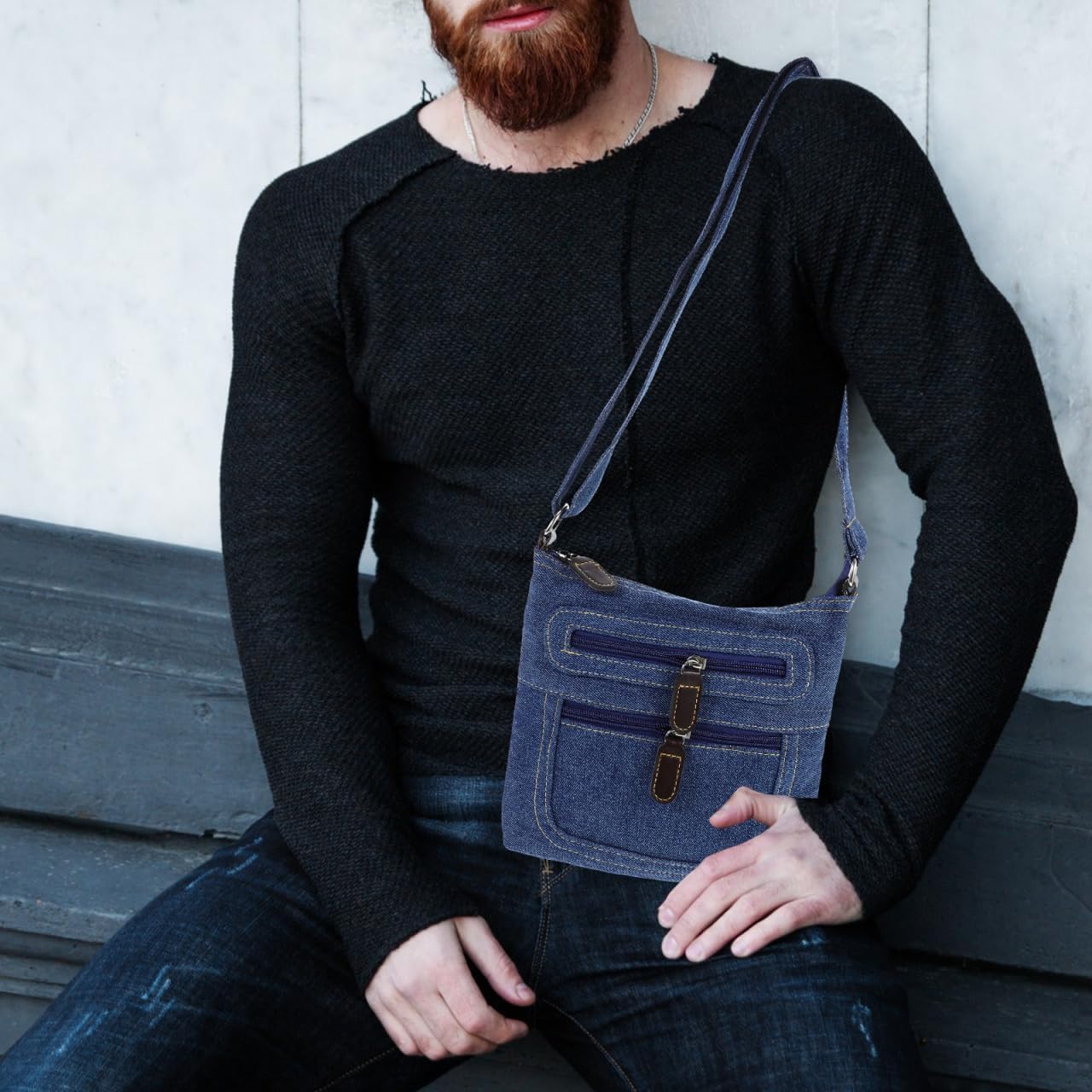 Small Denim Crossbody Bag for Women Multi-Zip Lightweight Square Shoulder Bag Casual Purse for Cell Phone Wallet Essentials - Image 6