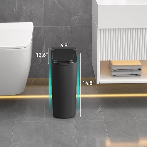 Miniatura 2 de Bote de basura automático de 5 galones con sensor de movimiento para baño, con tapa, sin contacto, elegante, delgado, de plástico, para cocina,