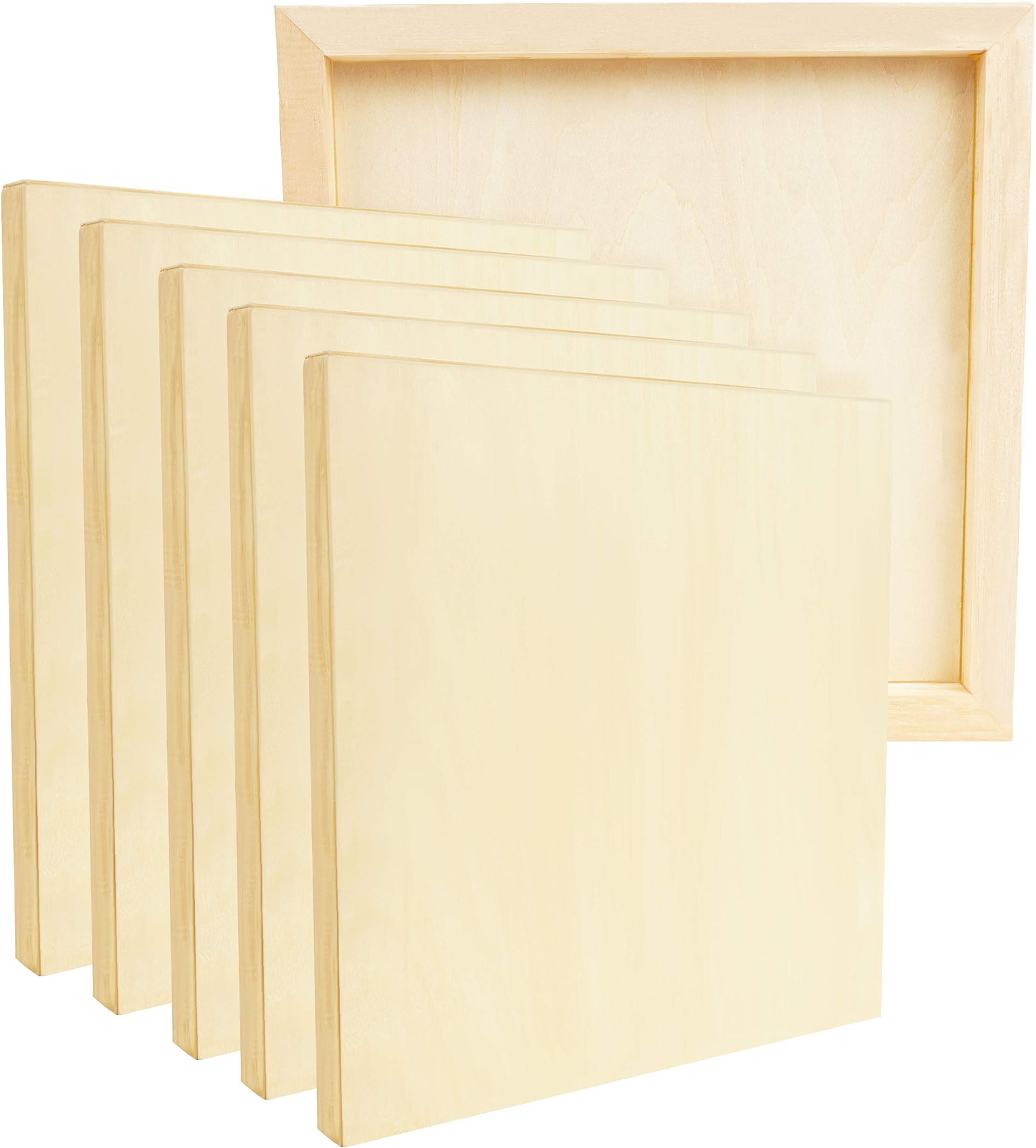Belle Vous Unfinished Wooden Canvas Painting Boards (6 Pack) - 20 x 20cm / 8 x 8 Inches - Deep Natural Birch Wood Panel - Mixed Media Cradle Panels for Encaustic Art, Paint Pouring & Crafts