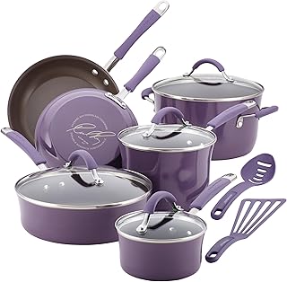 Rachael Ray Cucina Nonstick Cookware Pots and Pans Set, 12 Piece, Lavend...