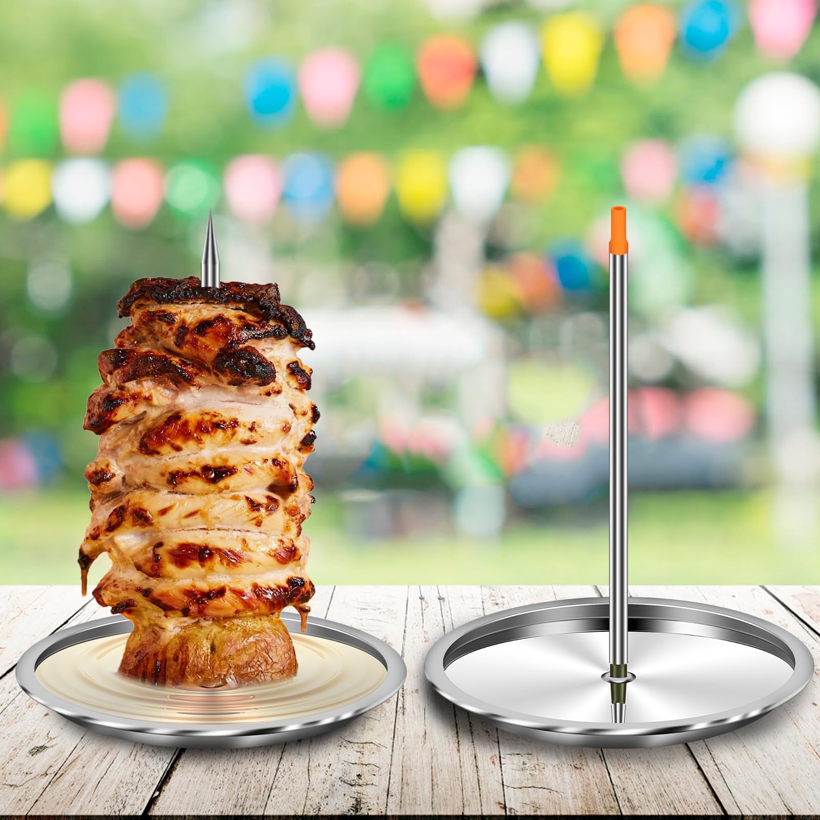 Spiedini verticali per kebab in acciaio inox, spiedini di pollo, griglia verticale con 3 punte di diverse dimensioni, per pollo, pesce, salsiccia e bistecca (argento