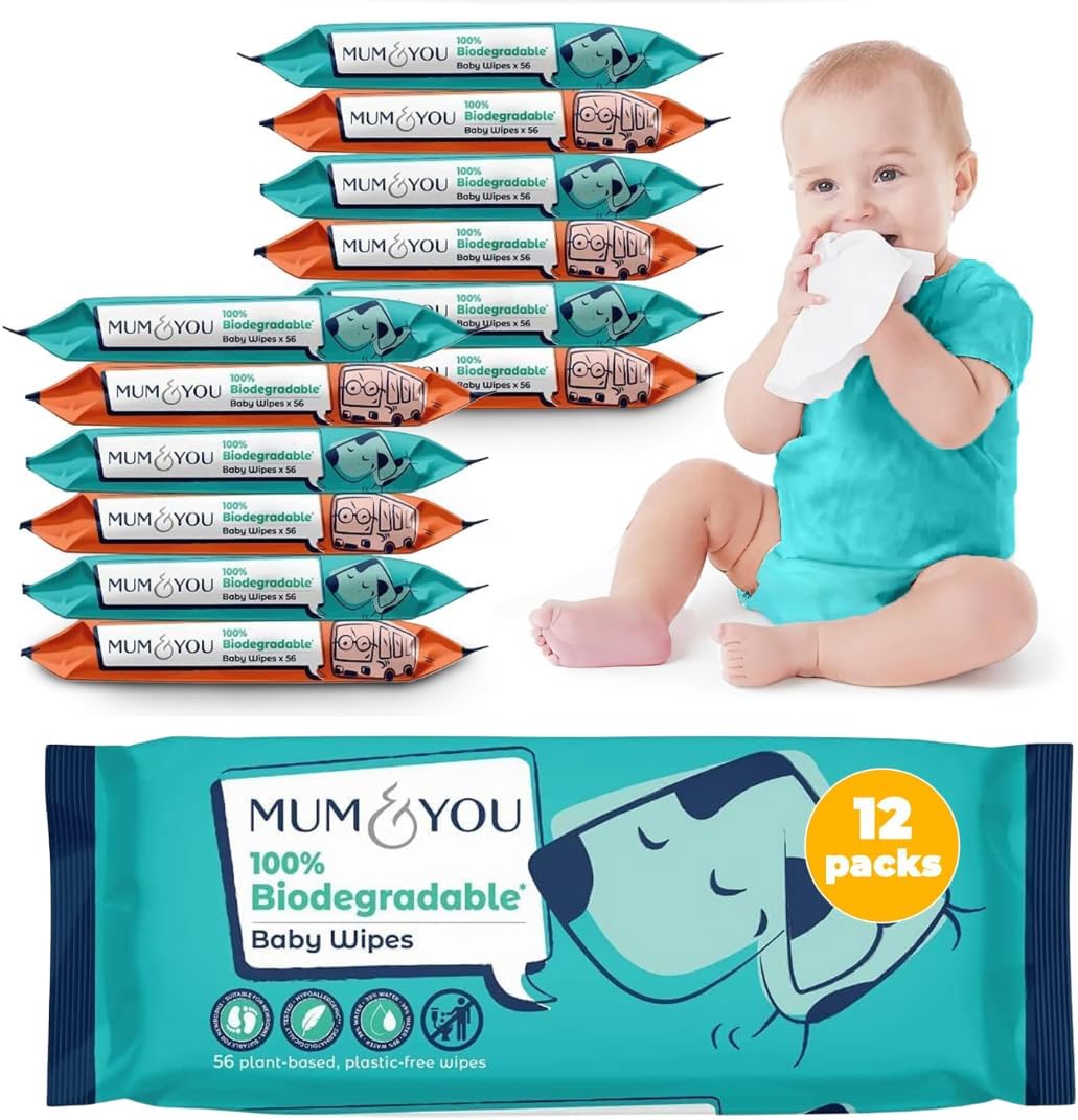 Mum & You Baby Wipes Multipack - 672 Biodegradable Wet Wipes (12 Packs) | 99.4% Water. Ideal for Sensitive Newborn Skin | Baby Wipes Bulk, Bum Wipes, Wet Tissue, wet wipes baby