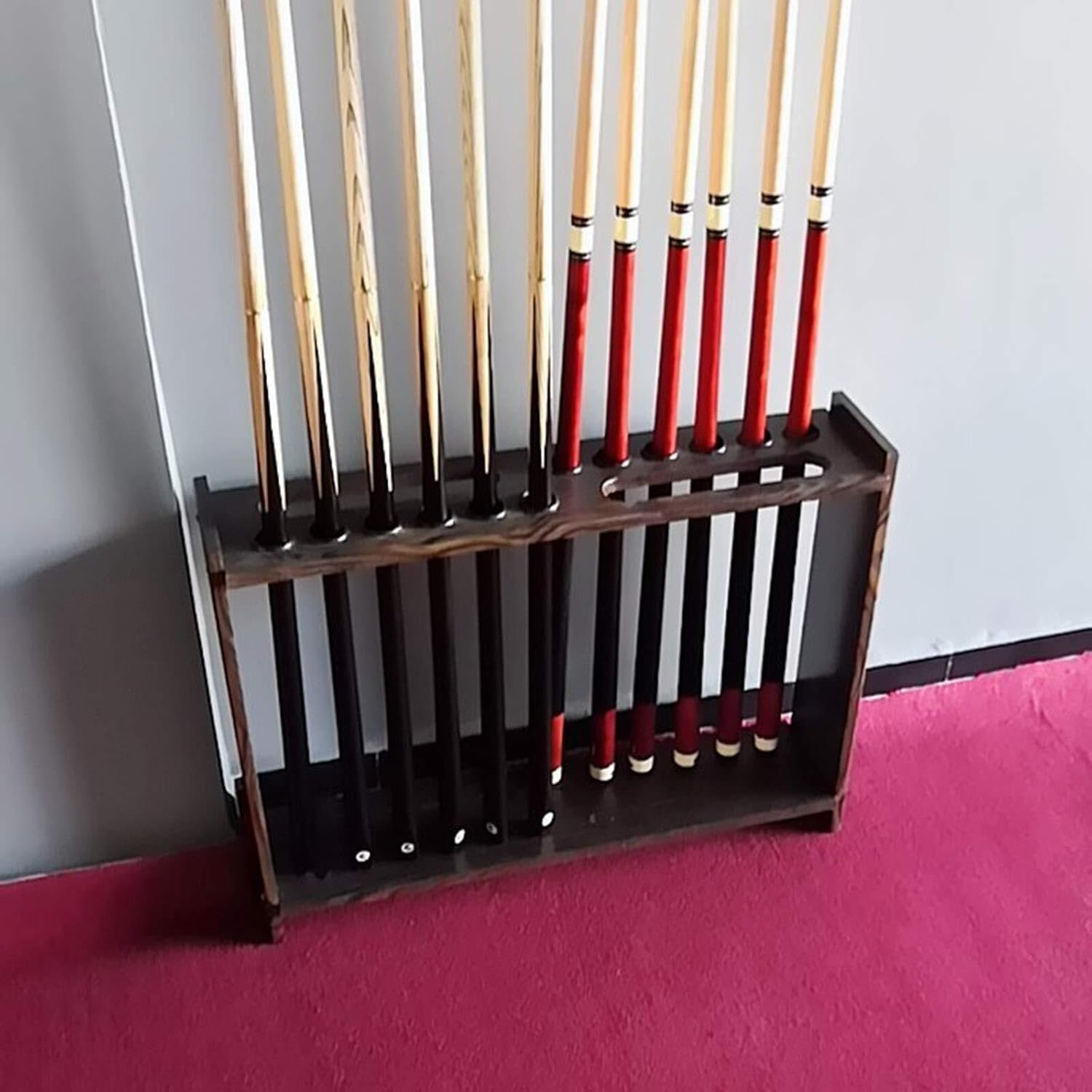 12-Cue Pool Rack Floor Stand – Solid Wood Billiard Stick Holder, Freestanding Pool Cue Organizer for Home & Clubs
