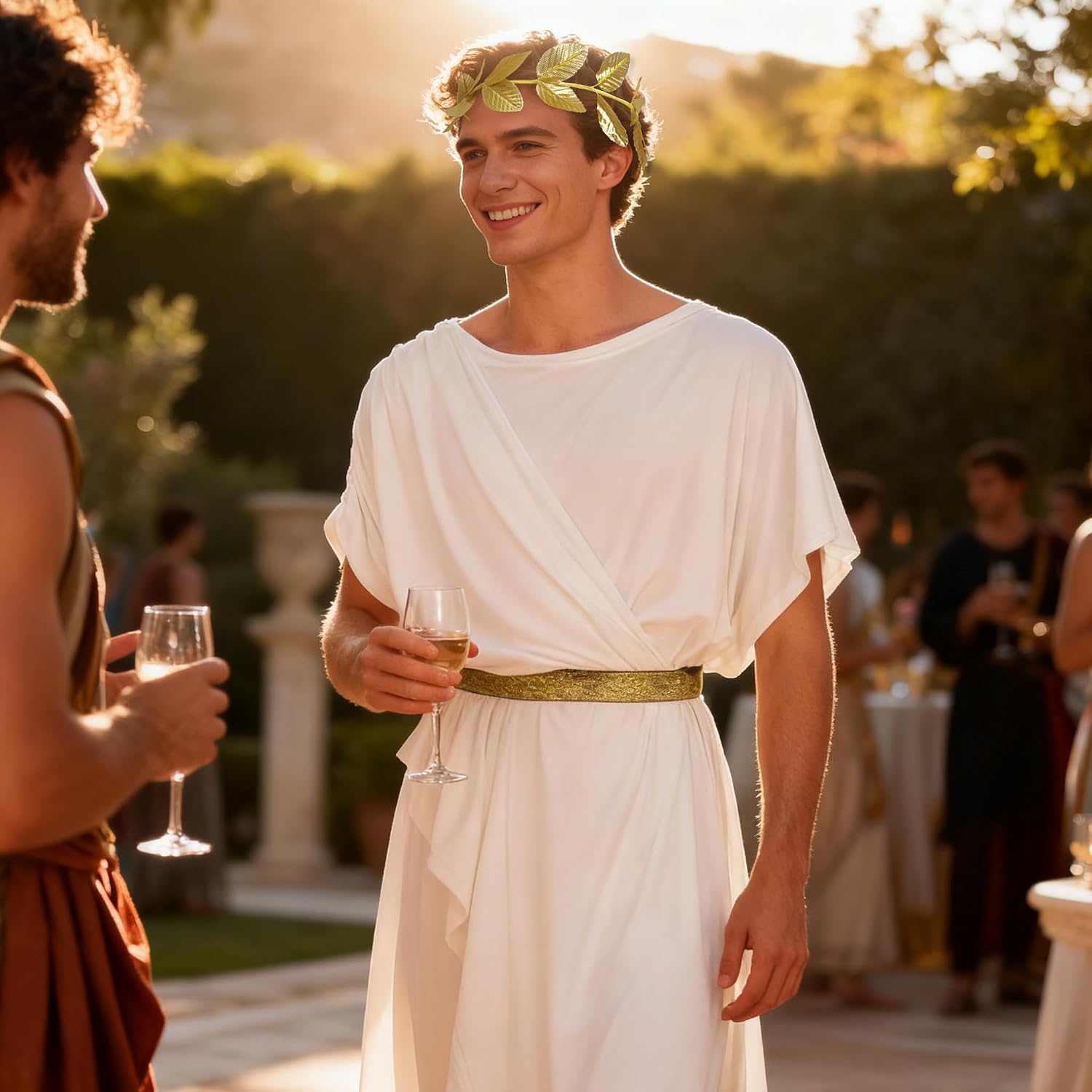 MCJC Adult Greek Toga God Costume, White Roman Deluxe Halloween Cosplay Ancient Robe