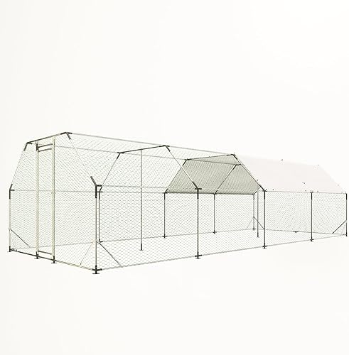 Miniatura 8 de Dithoko Gallinero de metal grande, jaula para aves de corral con cubierta impermeable y antiultravioleta, casa de conejo de alambre galvanizado para