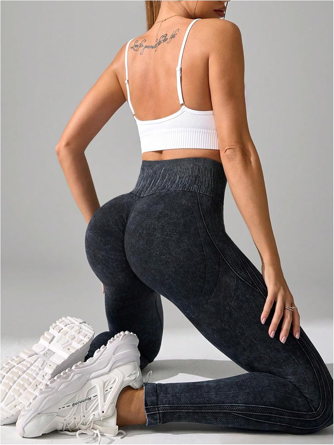 OYOANGLE Women's High Waisted Workout Leggings Tummy Control Butt Lifting Athletic Running Yoga Pants - Image 3