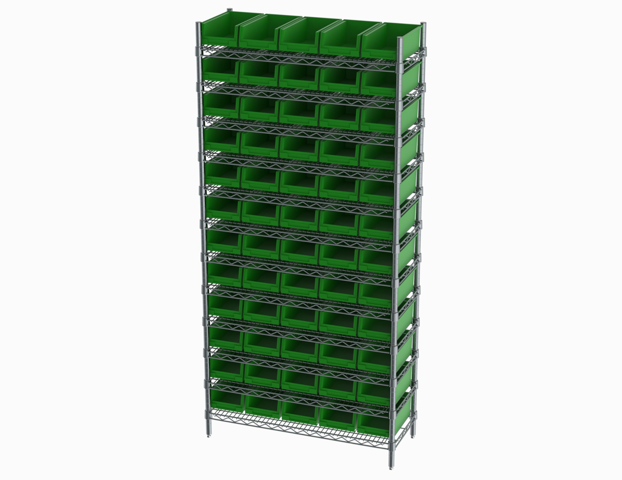 Hudson Exchange 36x14x74", 12-Tier (60 Bins Included), Industrial Wire Shelving Unit with Storage Shelf Bins, Chrome Rack (Green)