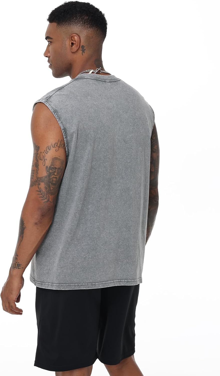 Flygo Mens 6 Pack Oversized T Shirts and Tank Tops Cotton Acid Washed Loose Fit Crewneck Streetwear Basic Baggy Workout Tees