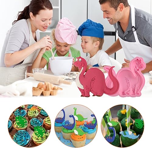 Miniatura 4 de Moldes de silicona para chocolate de dinosaurio (6 unidades), moldes de arcilla de dinosaurio de dibujos animados para niños, decoración de pasteles
