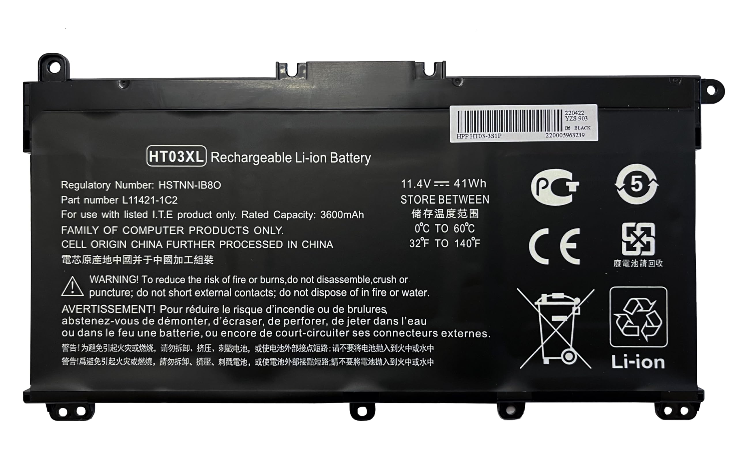 Batería de Repuesto HT03XL para Pavilion HP 14-CE0025TU 14-CE0034TX 15-CS0037T 250 255 G7 HSTNN-LB8L L11421-421 HSTNN-LB8M HSTNN-DB8R (11,34 V/41 WH, 3600 mAh)